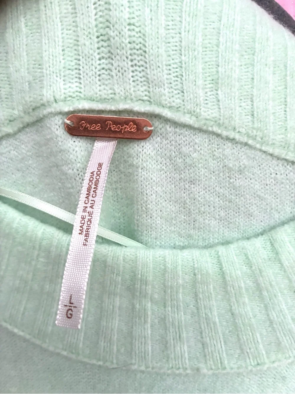 Free People Phoebe Mint Green Oversized Tunic Sweater Wool Blend Large - Picture 3 of 6